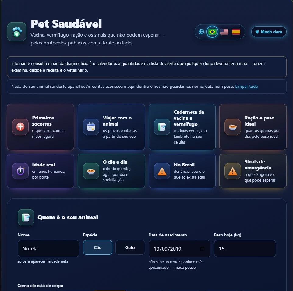 Tela do Pet Saudável